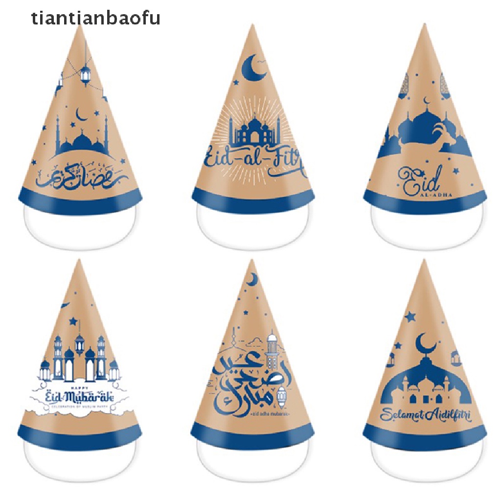 [tiantianbaofu] 6pcs 2023topi Kertas Eid Mubarak Ramadhan Kareem Dekorasi Pesta Properti Foto Butik