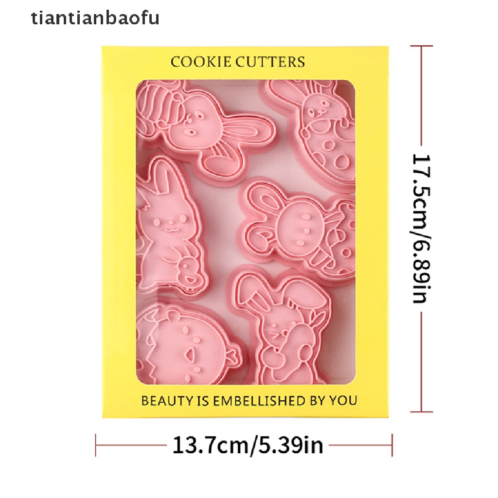 [tiantianbaofu] 6pcs Cetakan Biskuit Kelinci Paskah Plastik Bunny Egg Cookie Cutter Stamp Embosser Boutique