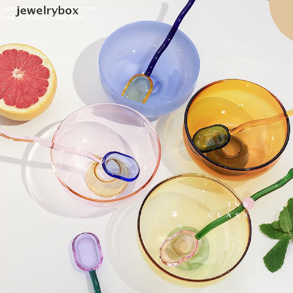 [jewelrybox] Kaca Patri Transparan Goblet Mangkuk Sendok Set Kaca Borosilikat Tinggi Mangkuk Salad Buah Dessert Peralatan Makan Rumah Tangga Butik