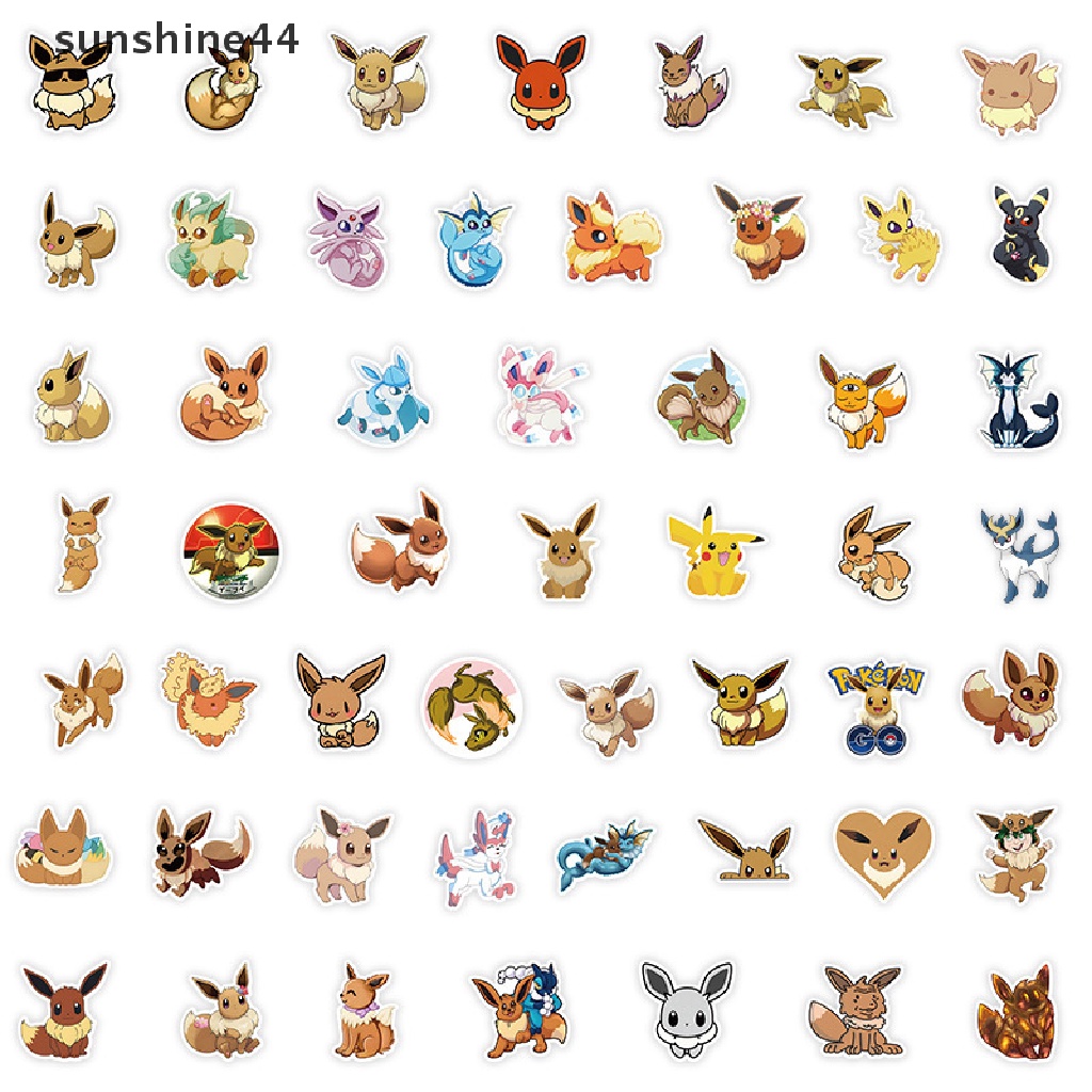 Sunshine 53/52pcs Kartun Pokemon Eevee Stiker Kawaii DIY Graffiti Lucu Anime Sticker ID