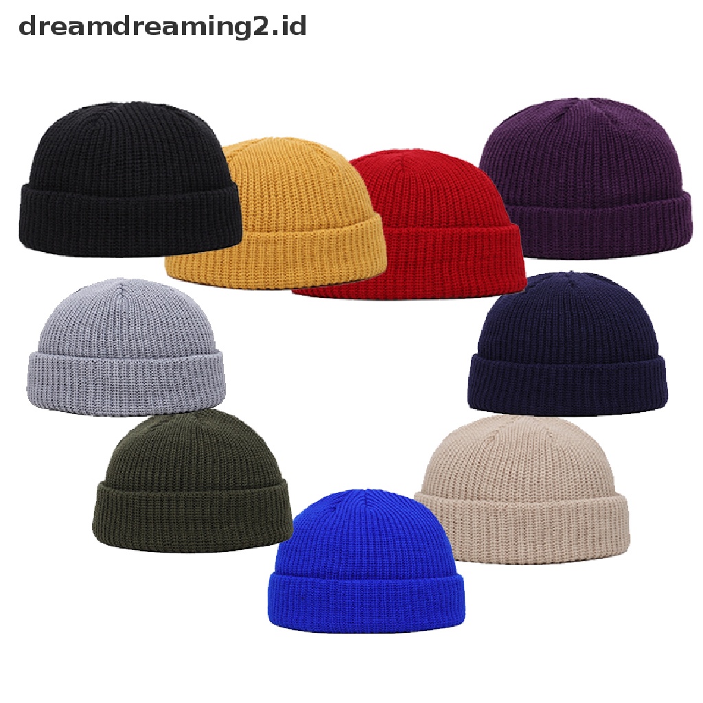 (hot) Unisex Pria Wanita Topi Kupluk Hangat Ribbed Winter Turn Ski Fisherman Docker Hat New//