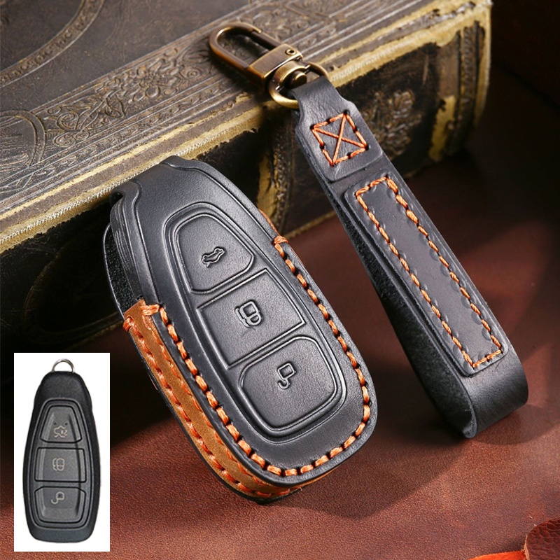 Leather Car Key Case Fob Penutup Pelindung Kunci Mobil Keychain Aksesoris Ford Fiesta Focus3 4 Mondeo Ecosport Kuga Focus ST