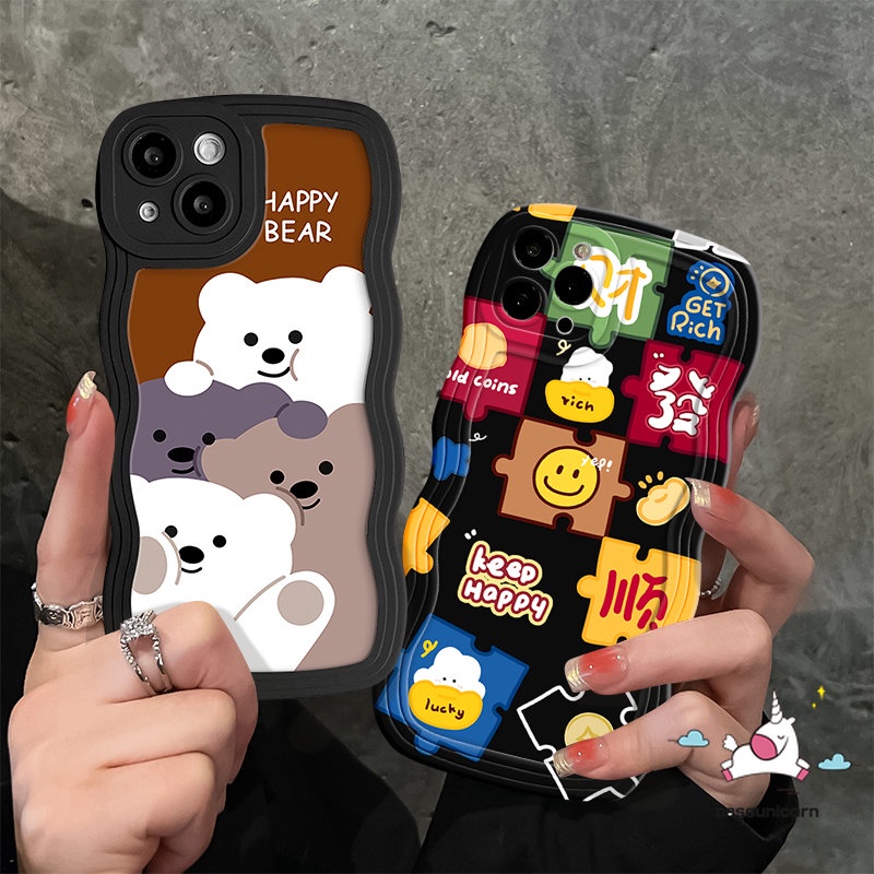 IPHONE Casing Ponsel Pola Puzzle Kreatif Kompatibel Untuk Iphone14 11 13 12 Pro Max 6s 6 7 8 Plus XR 7Plus X XS Max SE 2020 Lembut Tpu Tepi Bergelombang Kartun Beruang Lucu Cover Shell