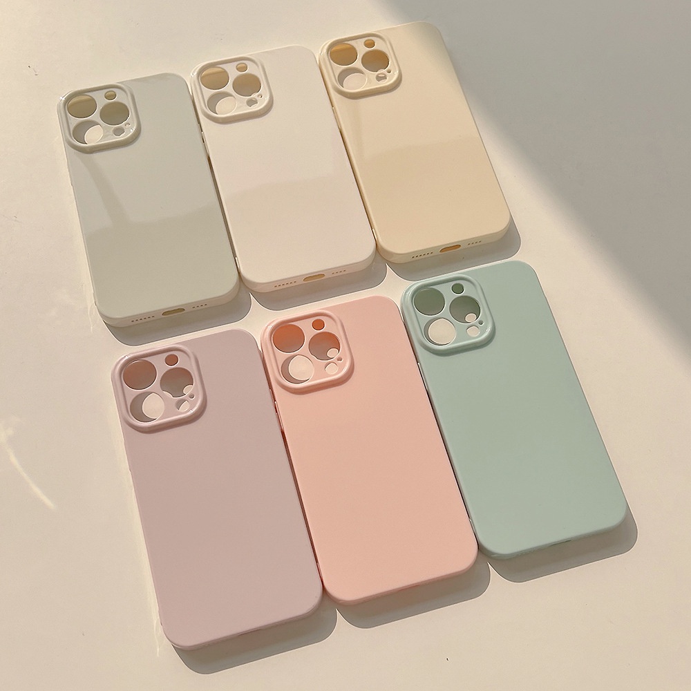 IPHONE Ins Simple Macaroon Warna Solid Glossy Silikon Case Untuk Iphone14 11 12 13 PRO MAX Casing Cover Pelindung AT0196