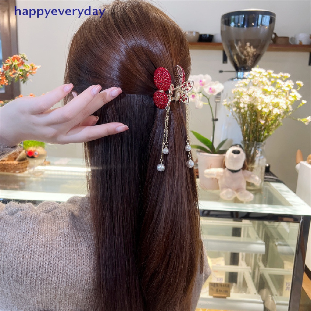 [happy] 1pc Cherry Rumbai Jepit Rambut Berlian Imitasi Hair Clip Woman Hair Claw Perhiasan Aksesoris Rambut Peri Hiasan Kepala [ID]