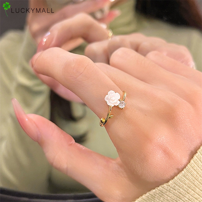 Cincin Jari Adjustable Bunga Elegan Untuk Wanita Aksesoris Perhiasan Cincin Zirkon Fashion