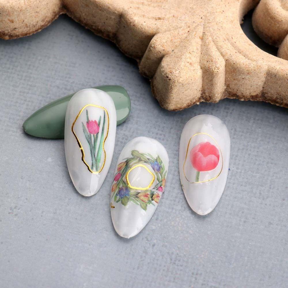 Mxbeauty Stiker Kuku Tulip Fashion Daun Ins Style Dekorasi Kuku Jepang