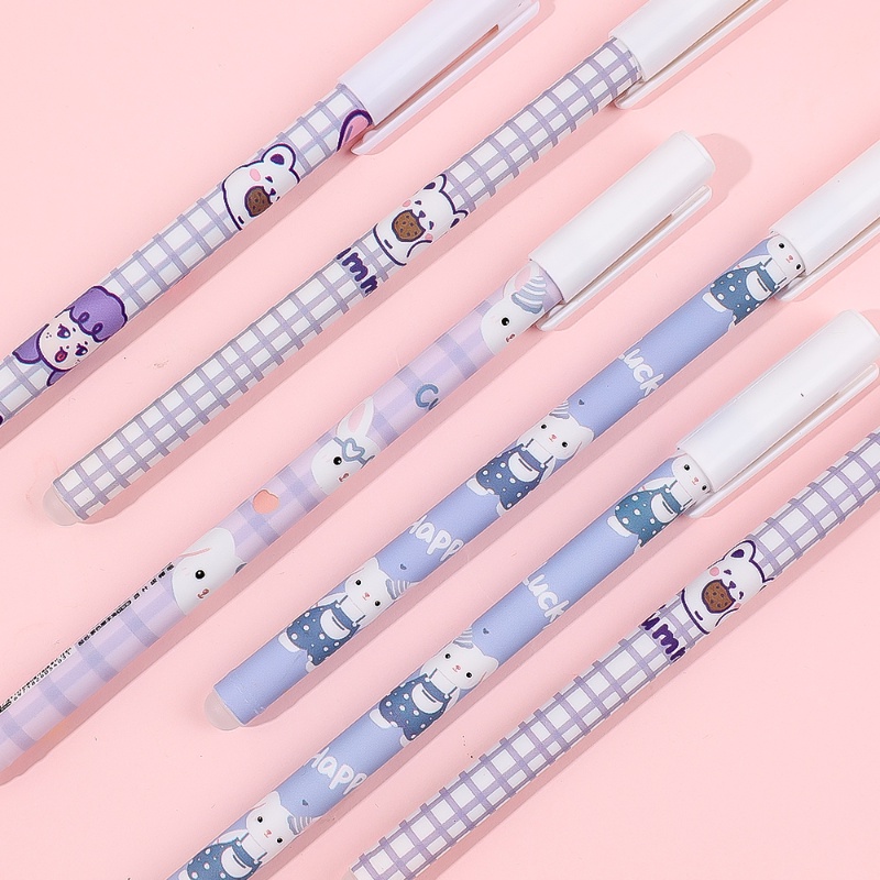 Pola Kartun Lucu Pena Netral Dapat Dihapus 0.5mm Tinta Hitam Test Tulisan Pen Koreksi Two In One Gel Pen