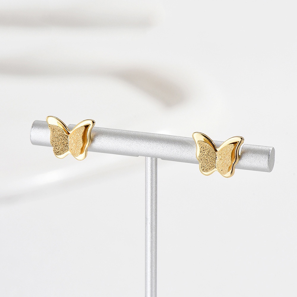 Anting Tusuk Kupu-Kupu Kecil Warna Emas Lucu Untuk Wanita Perhiasan Logam Minimalis Hadiah Pesta