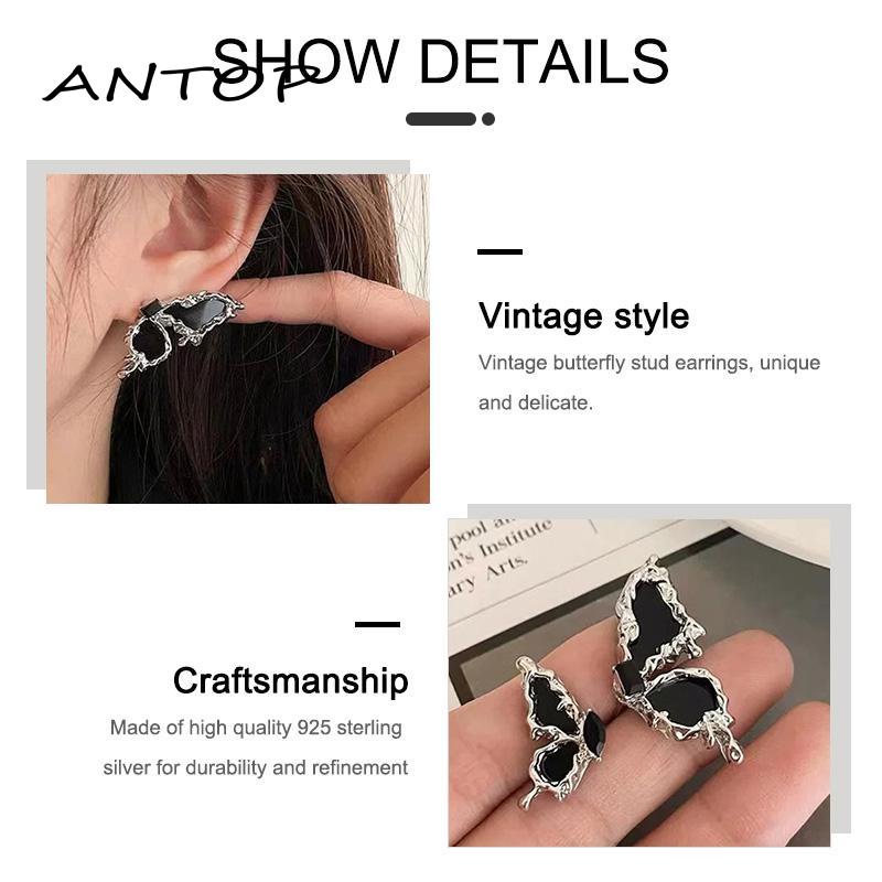 [antop] Anting Kupu-Kupu Asimetris Desain Wanita Rasa Kepribadian Earrings S925 Perak Manis Keren