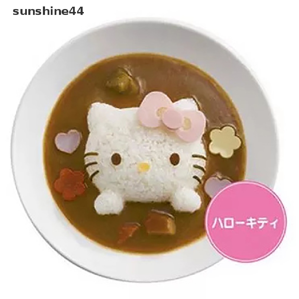 Sunshine 1Set Kartun KT Bentuk Kucing Silikon Rice Ball Mold Bento Emboss Cetakan DIY Alat ID