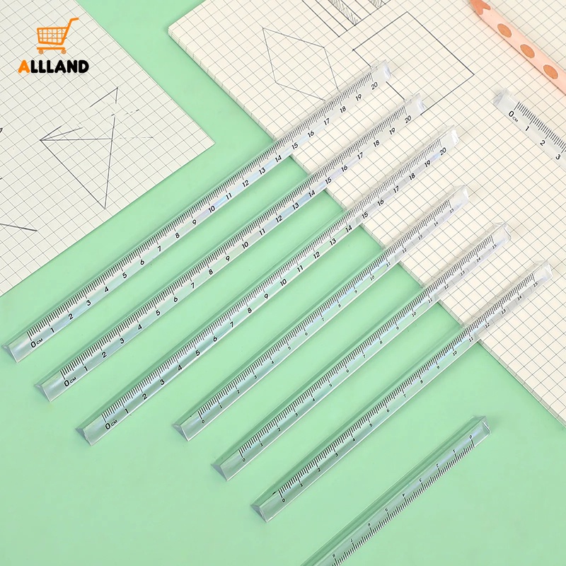 15cm/20cm Penggaris Lurus Segitiga Transparan Sederhana/Penggaris Pengukur Tabulasi Matematika/Perlengkapan Alat Tulis Belajar Kantor