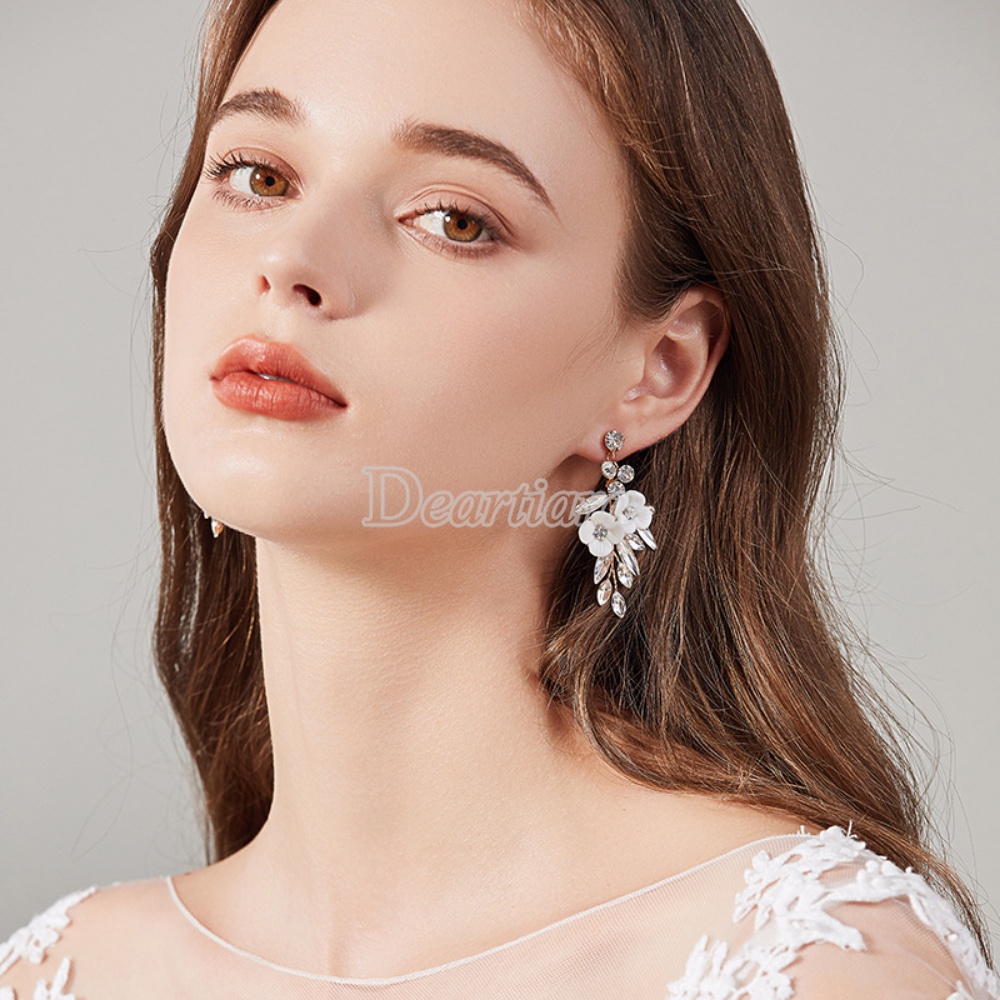 Asli Desain Baru Bridal Ornamen Anting Buatan Tangan Berlian Imitasi Bunga Pernikahan Bridal Earrings