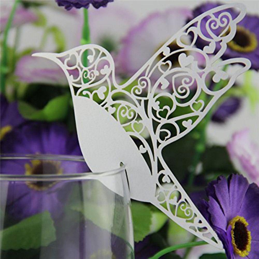 [Elegan] Cup Card Party Decor Pearlescent Paper Berlubang Burung Cinta Kartu Duduk Laser