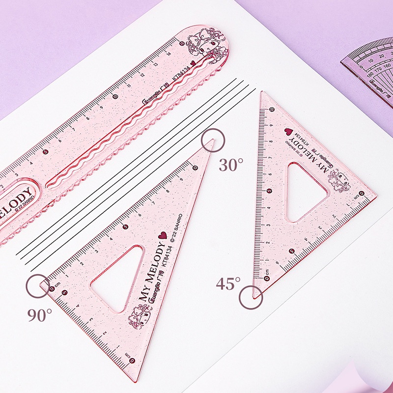 (5 IN 1) SET PENGGARIS ORI SANRIO PREMIUM PACK / RULER SET SANRIO / PENGGARIS ANAK SEKOLAH MOTIF CINNAMOROLL KUROMI MELODY