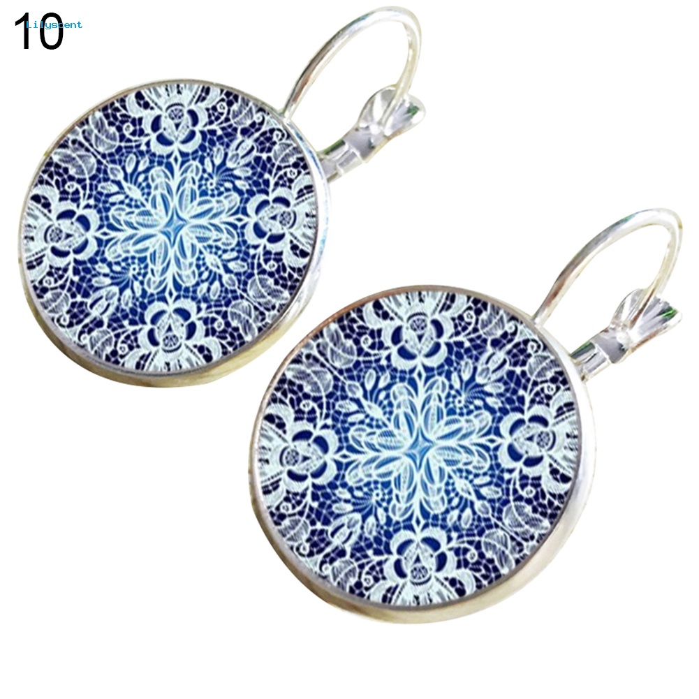 Lilyscent Retro Mandala Bunga Bulat Bronze Klip Telinga Gadis Wanita Leaverback Earrings