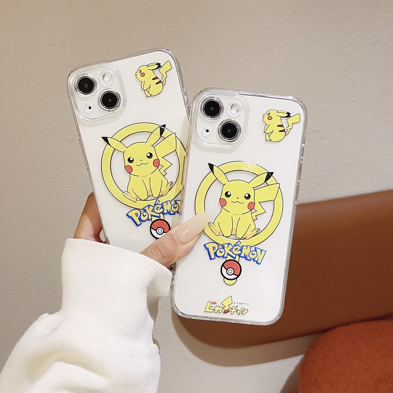 Untuk iPhone Casing charge Magnetik14 13 12 11 Pro Max Kartun Lucu Pikachu Transparan Soft case