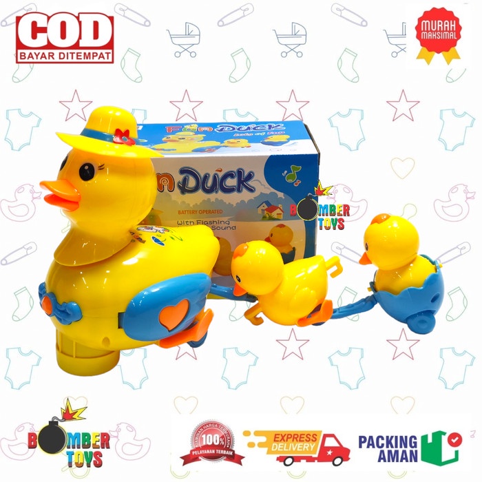 MAINAN ANAK BEBEK BAWA ANAK BUMP GO FUN DUCK LAMPU MUSIK BATERAI LUCU