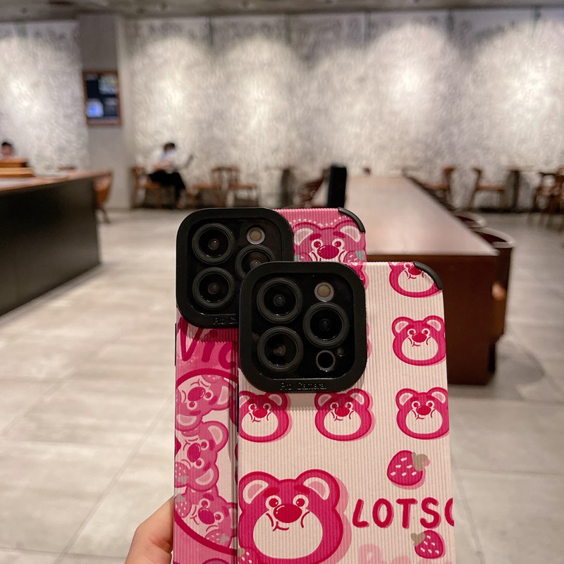 Rose Red Lotso Strawberry Bear Girl Woman Soft Silicon Case HP iP iPhone 6 6S 7 8 14 + Plus SE 2020 X XS XR Max 11 12 13 Pro Max FTD Casing Apple