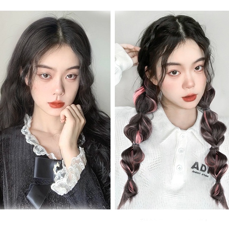 Kepang Tinju Kotak Kepang Gelembung Highlight Kepang Lentera Twist Double Ponytail Bertali Wi