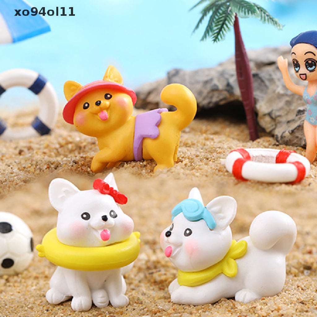 Xo Kreatif Miniatur Anjing Pantai Miniatur Pot Bunga Dekorasi Rumah Boneka Hewan Lucu Kartun Resin Decor Ornamen OL