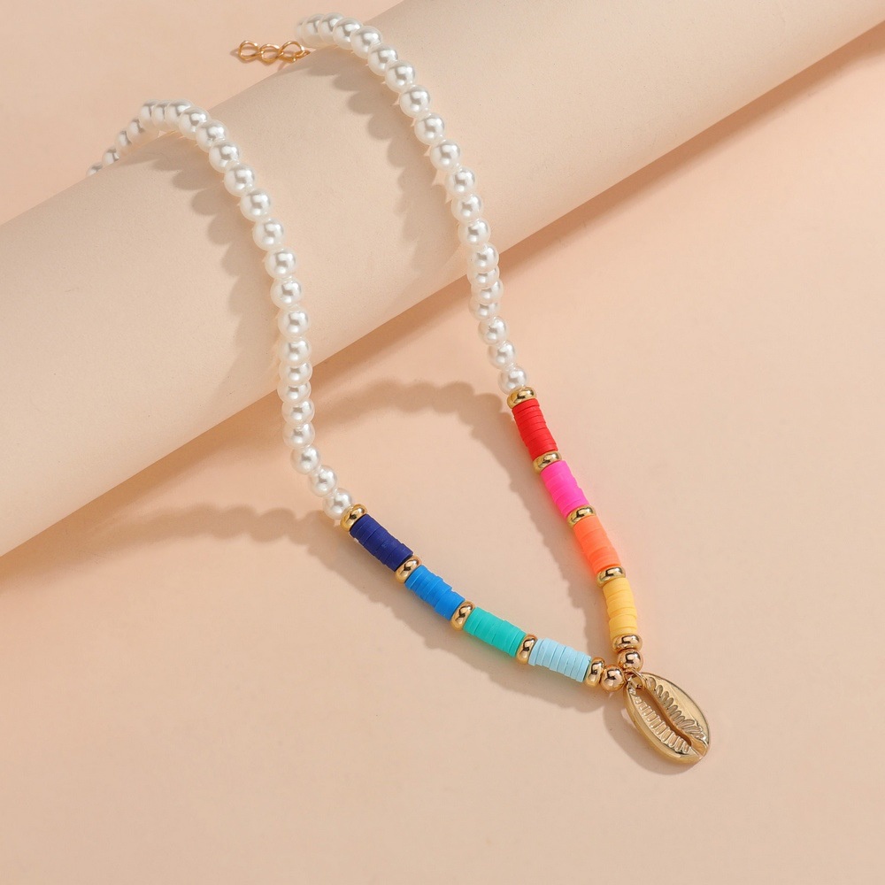 Fashion Colorful Splice Pearl Gold Shell Pendant Necklace Untuk Pria Dan Wanita Adjustable Necklace Jewelry Pribadi Grosir