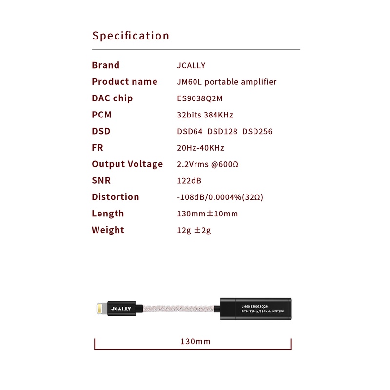 Jcally JM60 JM60L USB Type-C/Lighting To 3.5mm Adapter Cable Untuk Android IOS Hi-res Earphone Adapter Digital Audio AMP DAC