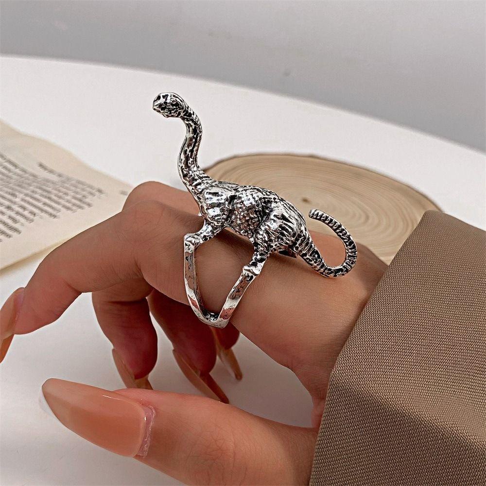 Mxbeauty Y2K Unisex Cincin Pesona Street Style Vintage Trendy Dinosaurus Kepribadian Hewan Jari Aksesoris Untuk Pria Wanita Serangga Alloy Ring