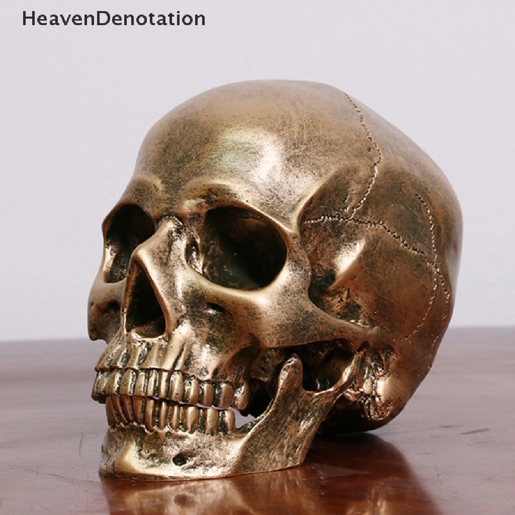 [HeavenDenotation] Patung Resin Manusia Bronze Model Tengkorak Halloween Realistis1: 1dekorasi HDV