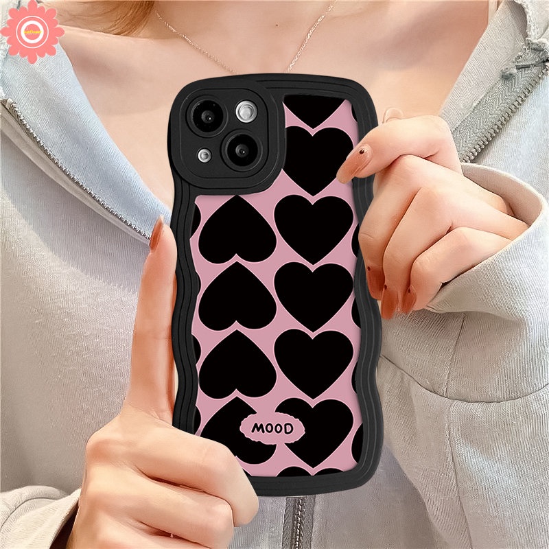 Case Oppo A54 A57 A16 A55 A5s A16K A17K A15 A17 A7 A96 A52 A95 A74 A77 A76 A1k A77s A12 A78 A58 A3s A53 Reno 8T 7 8 7Z 6 8Z A9 A5 A16s Lukisan Minyak Love Hati Bergelombang Soft Cover Tepi