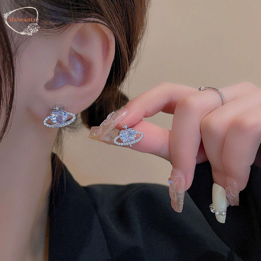 Mxbeauty Planet Stud Anting Kepribadian Mewah Temperamen Elegan Indah Berlian Gadis Telinga Aksesoris Wanita Earrings