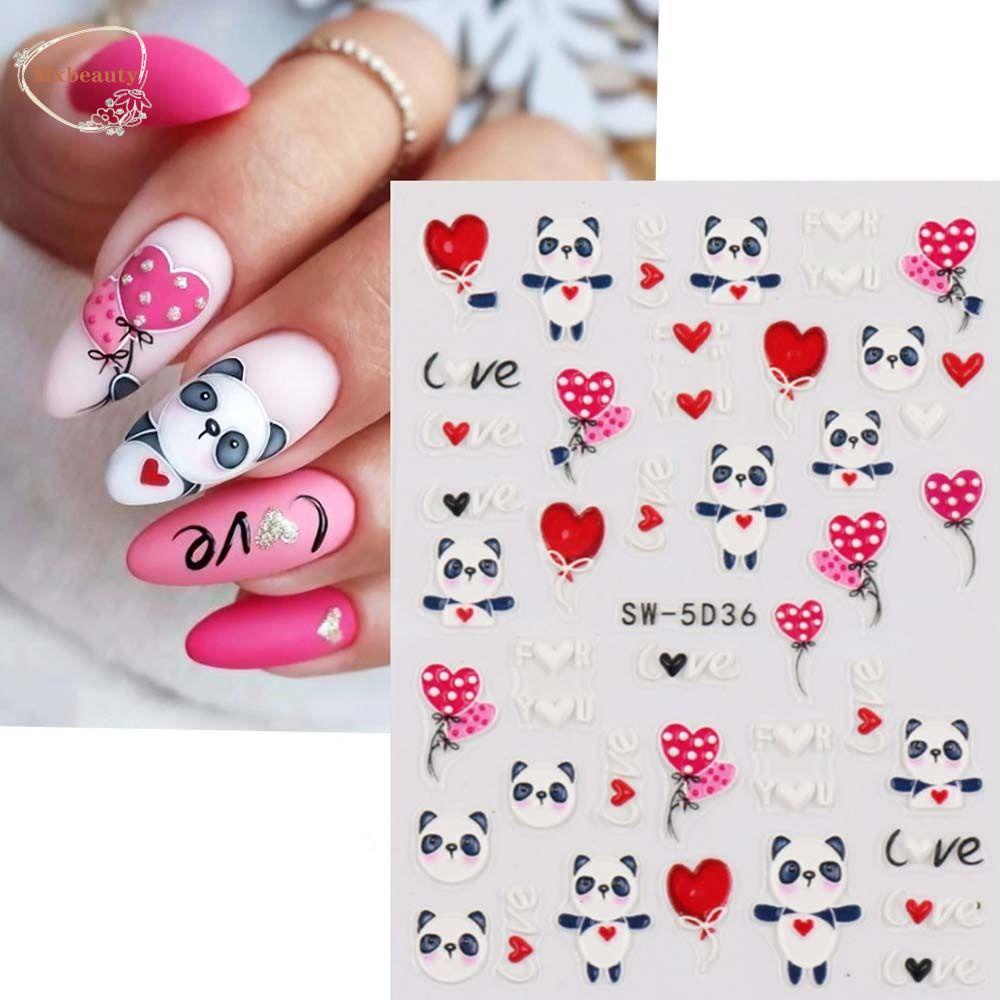 Mxbeauty Kartun Stiker Kuku Lucu Perekat Diri Kelinci Kucing Manikur Aksesoris Panda Nail Art Dekorasi