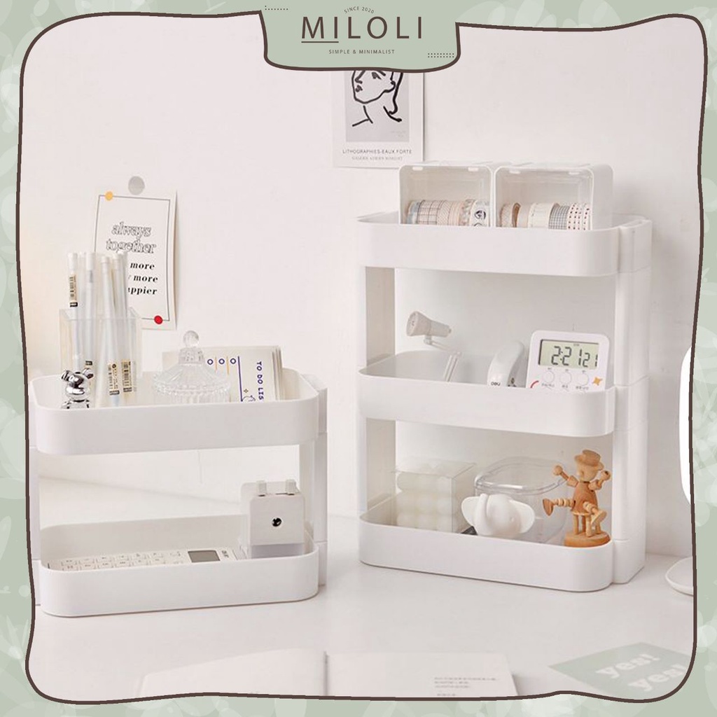 [MILOLI] Rak Desktop Multi-layer Rak Penyimpanan Aesthetic Korean Style Rak Putih Tingkat Rak Meja