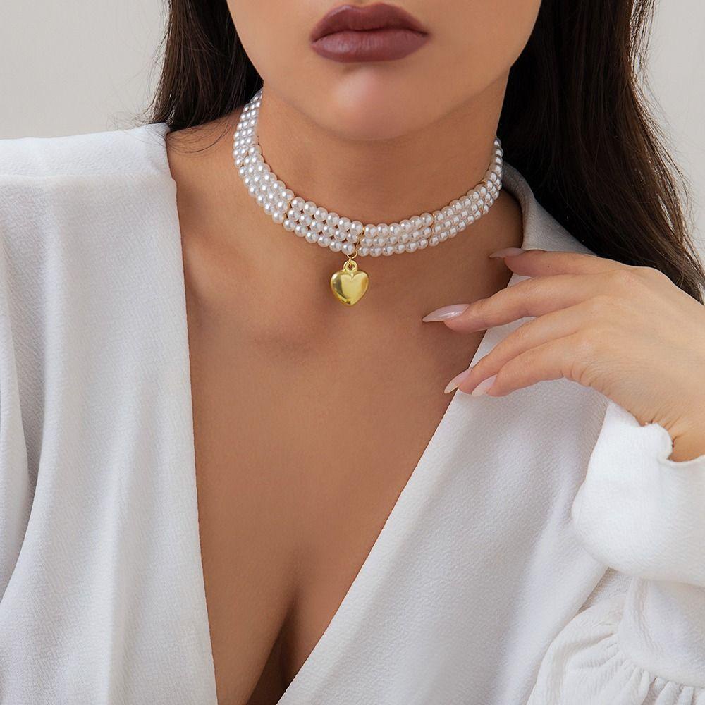 Mxbeauty Wanita Romantis Kalung Elegan Indah Rantai Klavikula Mutiara Imitasi Multi-layer Gadis Hadiah Temperamen Gadis Choker