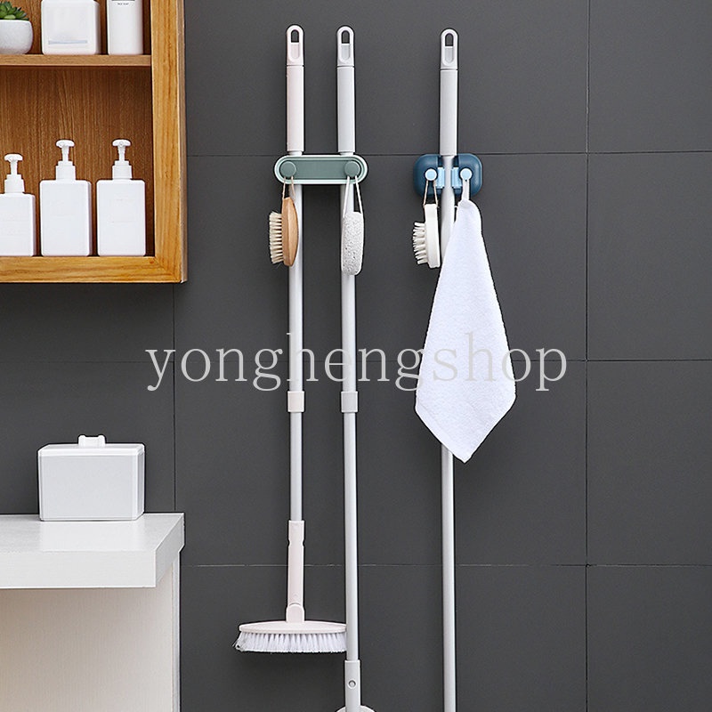 Kreatif Slot Ganda Klip Pel Bebas Pukulan Dinding Mop Holder Dengan Kait Sikat Sapu Gantungan Kait Multifungsi Rak Penyimpanan Organizer Kamar Mandi