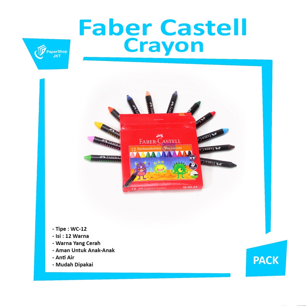 

FABER CASTELL - Wax Crayon Reguler 75mm - 12 Warna - Set