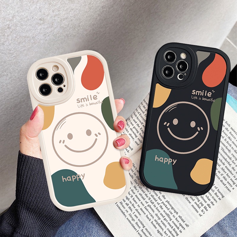 Case Realme C53 C35 C30s C55 C12 C25Y C15 C31 C21Y 10 C30 C11 C25s 10 Pro Plus C21 C20 5 6i 8 5i 7i 6s 6 8i 8Pro 9i C17 GT C3 C20A Simple Happy Smile Silicon Couples Lembut Sarung