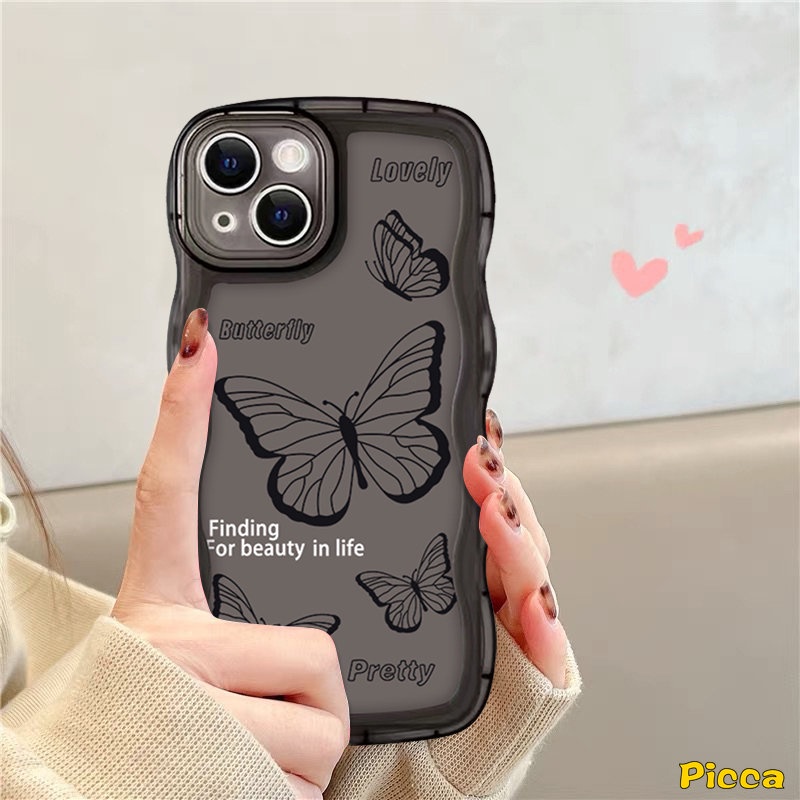 Casing Kupu-Kupu Romantis Redmi Note 12C 10A 10 9 A1 10C A1+9T 9A 9C NFC Redmi Note 11 8 9 11s 10 9s 10s 10 Pro Max Mi 11T Pro POCO M3 X3 NFC Pro Ins Retro Butterfly Lembut Bergelombang Sarung Tepi