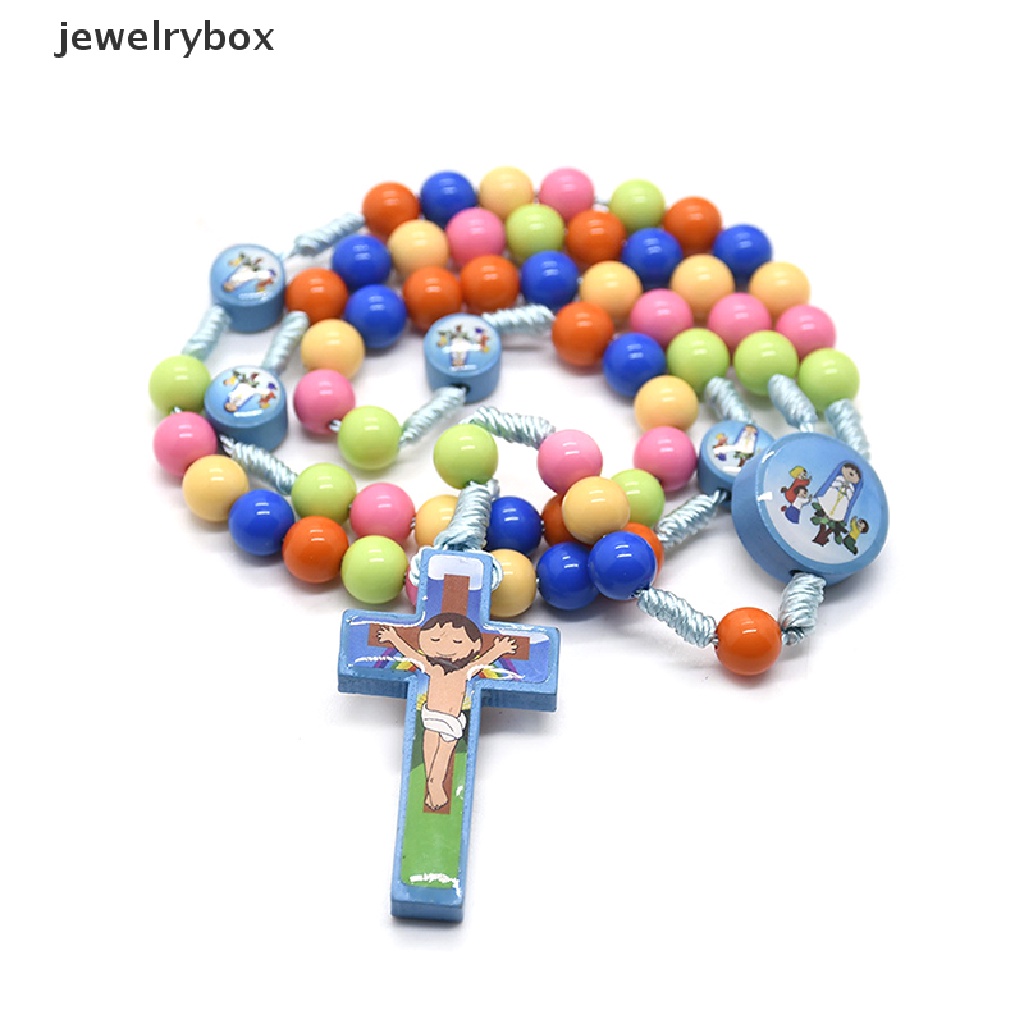 [jewelrybox] Kartun Salib Liontin Kalung Anak Rosario Beads Katolik Perhiasan Agama Butik