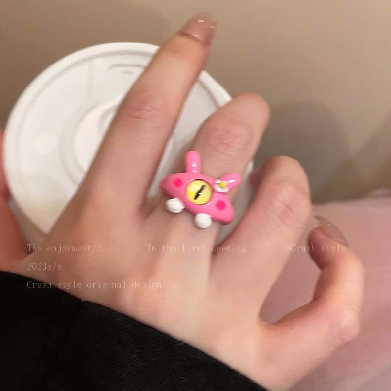 Cincin Monster Kucing Lucu Pink Perempuan2023Terbaru Trendi Desain Cincin Telunjuk Niche Cincin