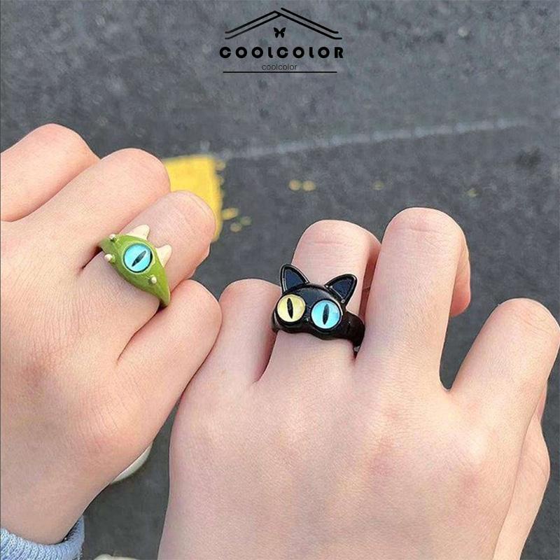 COD❤️Cincin Korea Karakter Kartun Lucu Monster Hewan Kecil Warna Warni Cincin Jari Cincin Couple Kucing Hitam Lucu Untuk Wanita Dan Pria- cl