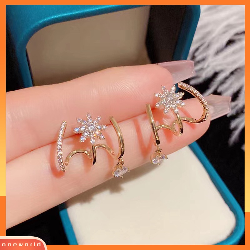 [EONE] 1pasang Ear Studs Claw 3baris Elegan Temperamen Emas Hadiah Hypoallergenic Bling Berlian Imitasi Bintang Wanita Anting Fashion Perhiasan