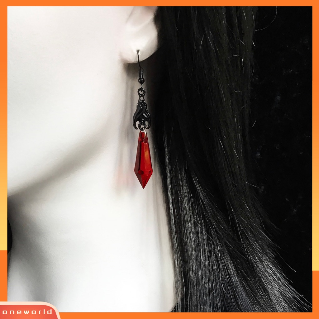 [EONE] 1pasang Anting Wanita Fadeless Sweater-proof Anti-Oksidasi Tahan Jatuh Ruby/Permata Hitam Vintage Ear Hooks Ear Decoration