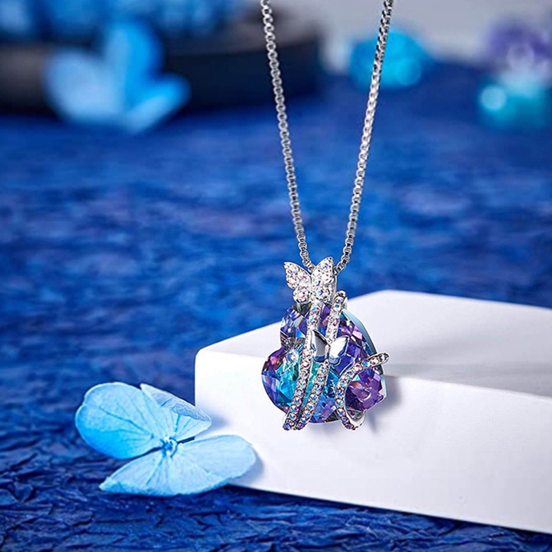 Fashion Mewah &quot;Ibu&quot; Liontin Kalung Biru Hati Kristal Perhiasan Wanita Anniversary Ulang Tahun Natal Hari Ibu Hadiah