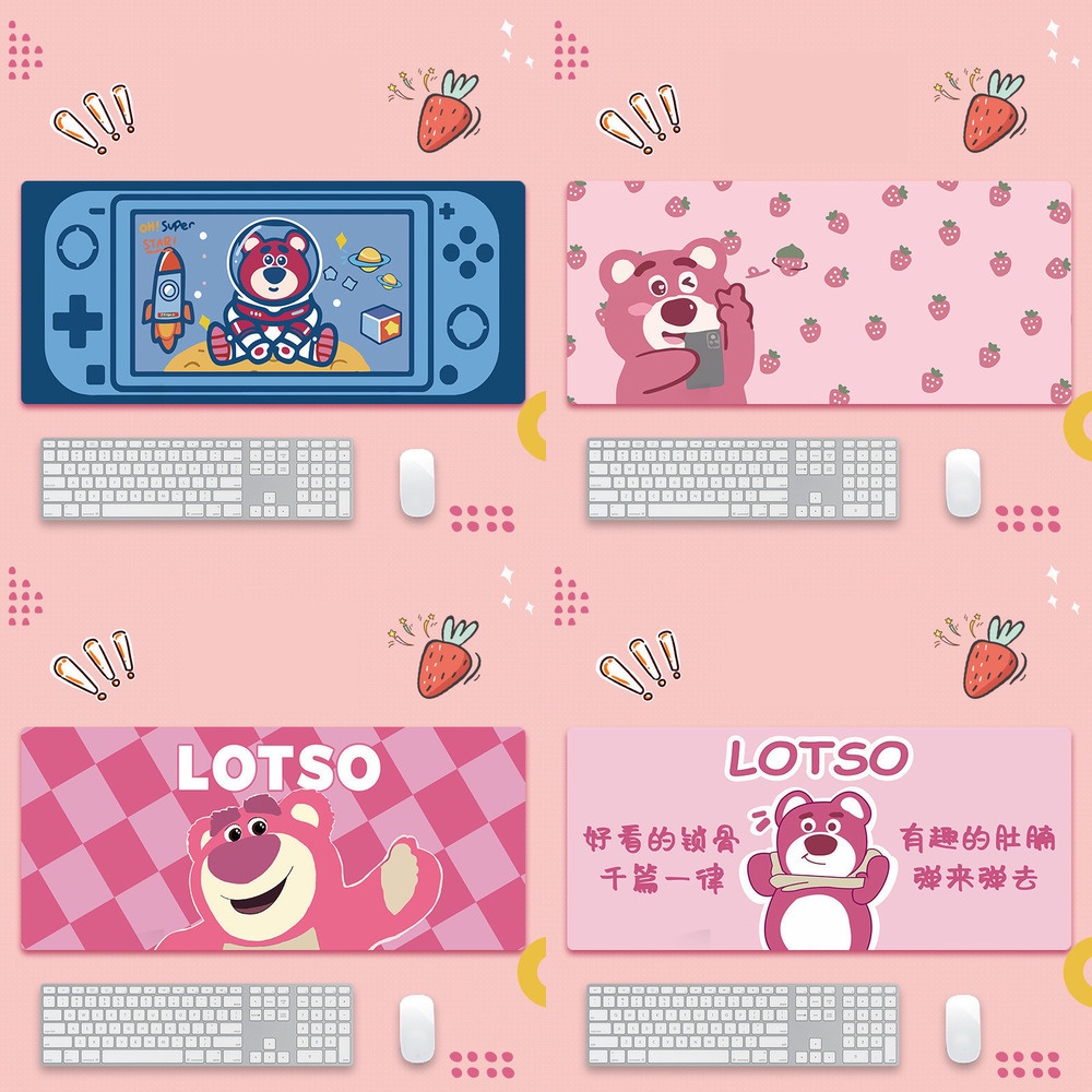 Alas Tikus Beruang Strawberry Besar Kartun Alas Mouse Komputer Strawberry Bear Desktop Mouse Pad800 * 300 * 3mm Mouse Pad