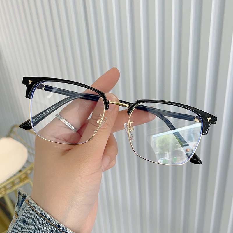 (YUZHU) Tr90 Metal Square Frame Meter Kuku Anti Cahaya Biru Kacamata Untuk Wanita Korea Fashion Bingkai Alis Kacamata Komputer Anti Radiasi