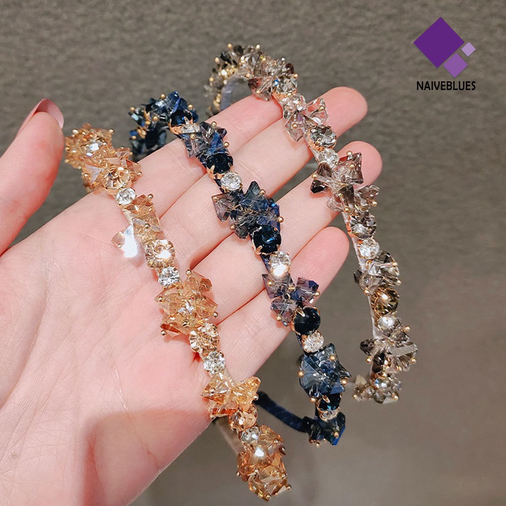 &lt; Naiveblues &gt; Jepit Rambut Shiny Colorful Faux Crystal Non-Slip Pinggiran Sempit Gadis Aksesoris Rambut