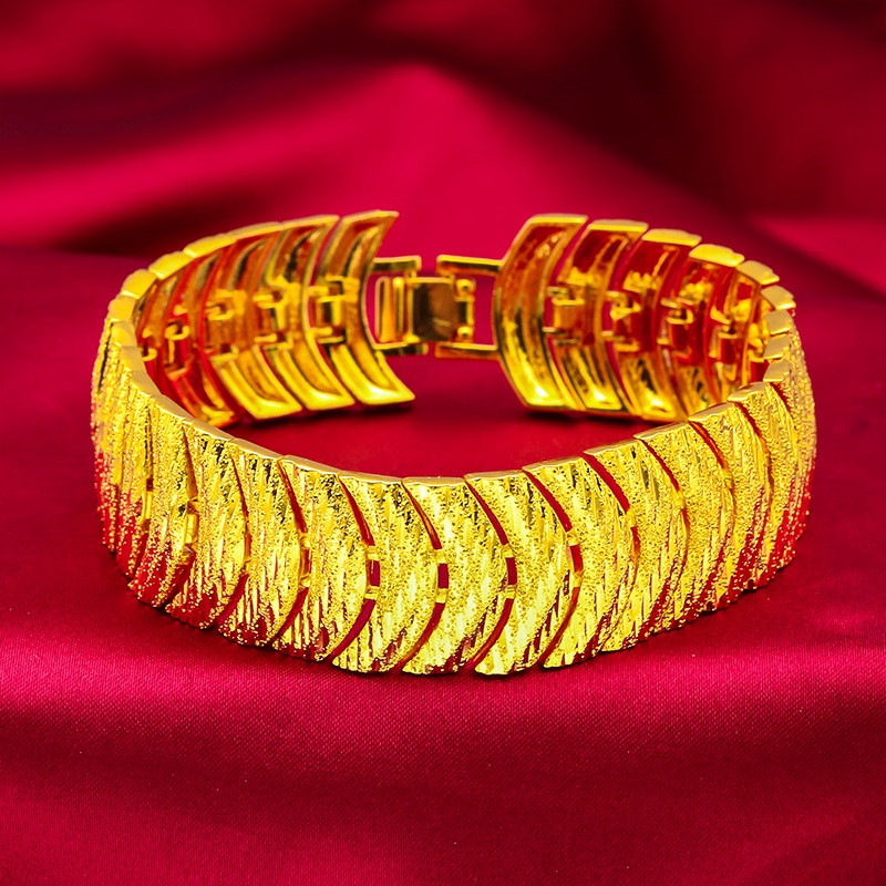 Goldkingdom Perhiasan Fashion 24K Bangkok Aksesoris Ready Stock Bold Pinggiran Lebar Gelang Melebar Jam Tangan Pria Gesper Gelang