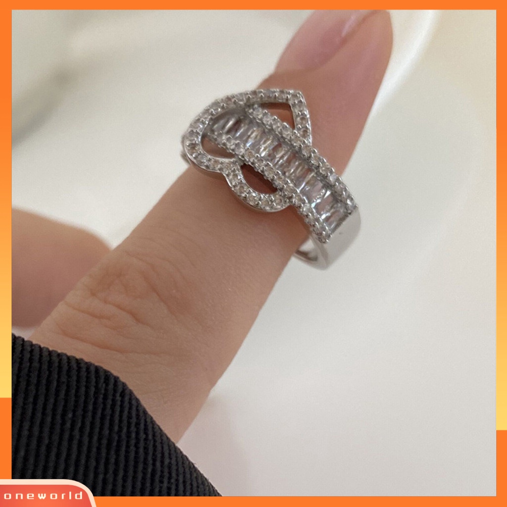 [EONE] Wanita Cincin Temperamen Aesthetic Shiny Cubic Zirconia Hias Berkilau Hadiah Wanita Jantung Jari Cincin Perhiasan Aksesori Busana