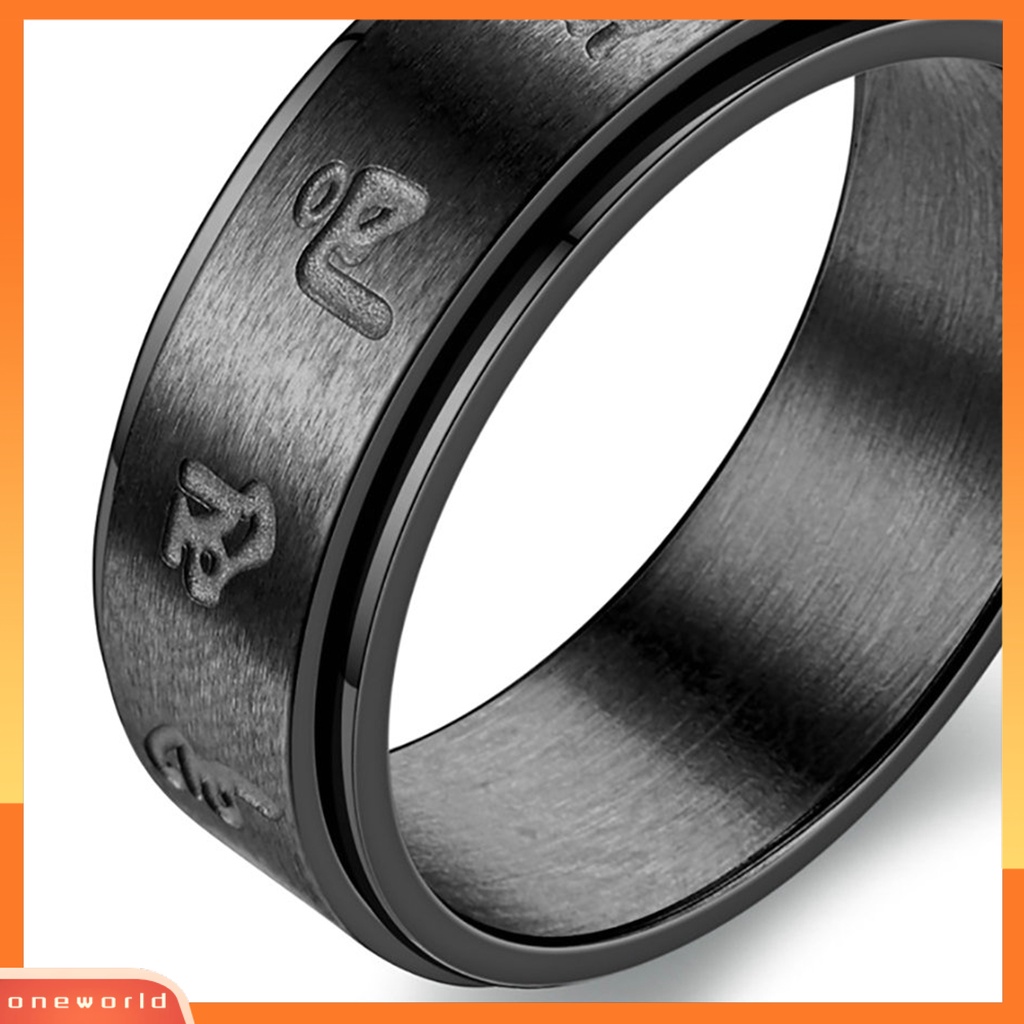 [EONE] Pasangan Cincin Retro Dapat Diputar Stainless Steel Terukir Dipoles Stress Relief Kasual Wanita Pria Jari Cincin Fashion Perhiasan